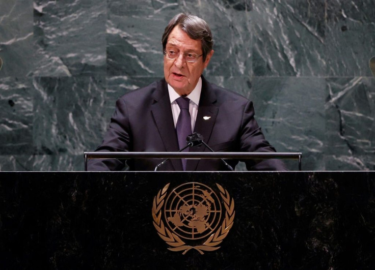 Cyprus' President Nicos Anastasiades addresses the United Nations General Assembly where he criticizes Turkey's stance on the island