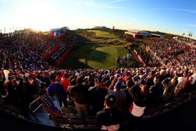 American Collin Morikawa tees off before an impressive crowd at Whistling Straits in the first session of the 43rd Ryder Cup