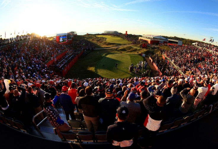 American Collin Morikawa tees off before an impressive crowd at Whistling Straits in the first session of the 43rd Ryder Cup