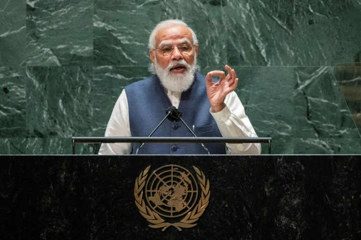 India's Prime Minister Narendra Modi addresses the 76th session of the United Nations General Assembly at UN headquarters on September 25, 2021 in New York