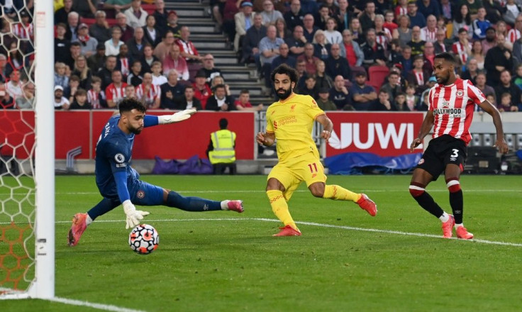 Mohamed Salah scores his 100th Premier League goal for Liverpool against Brentford