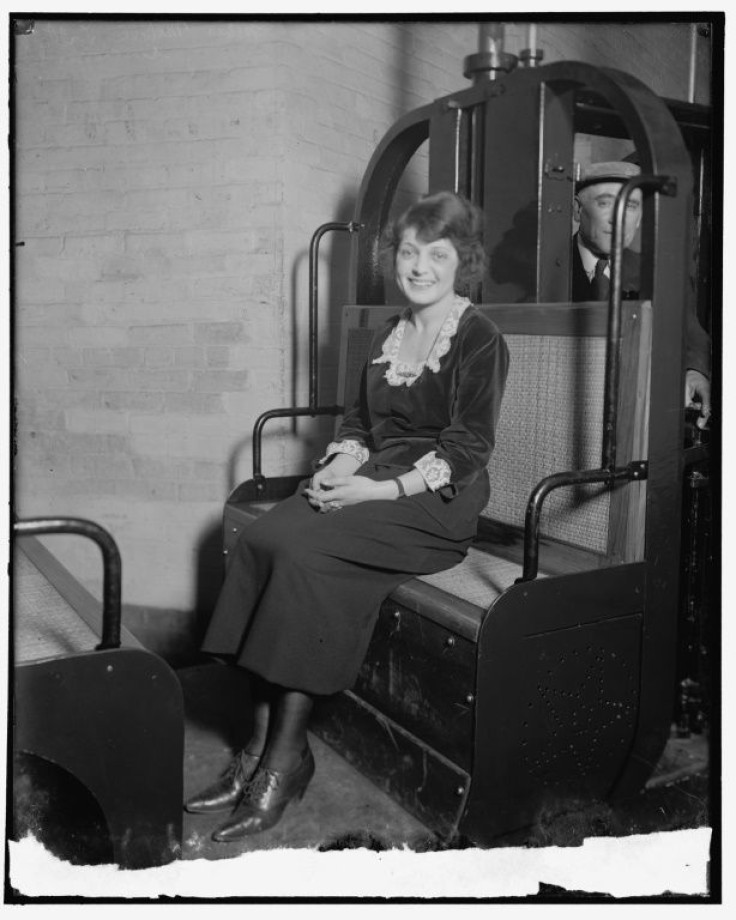 This 1905 image courtesy of the Library of Congress, shows Mable Talbot, a Senate secretary, riding the subway