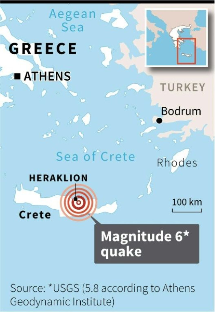 Map locating the epicentre of a quake that hit the island of Crete in Greece Monday