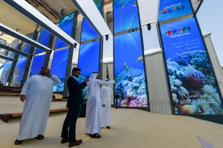 Visitors are pictured in the Israel pavilion during a media tour on September 27, 2021 ahead of the official opening of Dubai Expo 2020