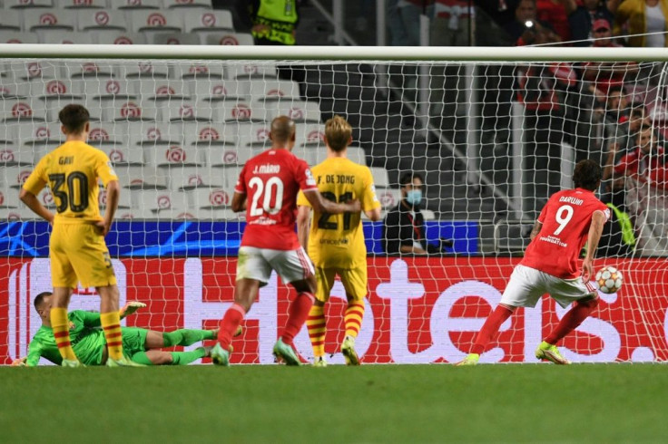 Uruguayan forward Darwin Nunez (R) scores as Benfica put Barcelona to the sword