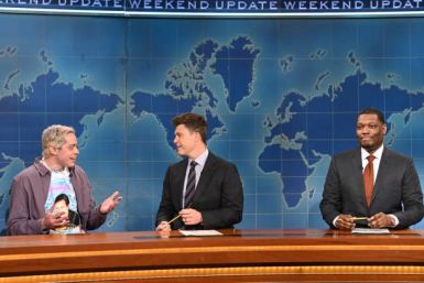 Saturday Night Live - Season 47 - Pete Davidson, anchor Colin Jost, and anchor Michael Che during Weekend Update on Saturday, October 2, 2021