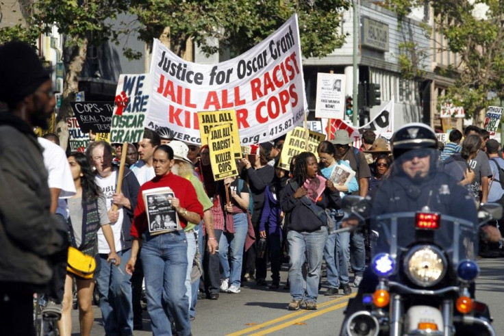 Over a hundred people protest the upcoming release of former transit officer Johannes Mehserle