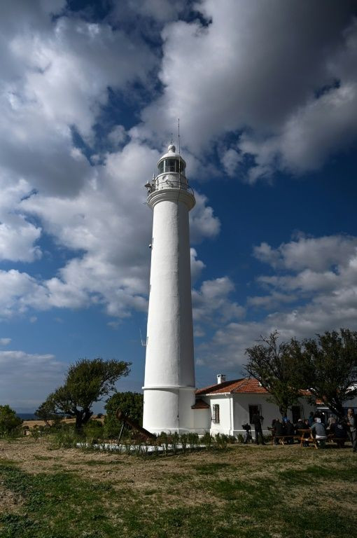 The Mehmetcik Lighthouse, where parts of battleships which were sunk in the World War I Gallipoli Campaign, are on display