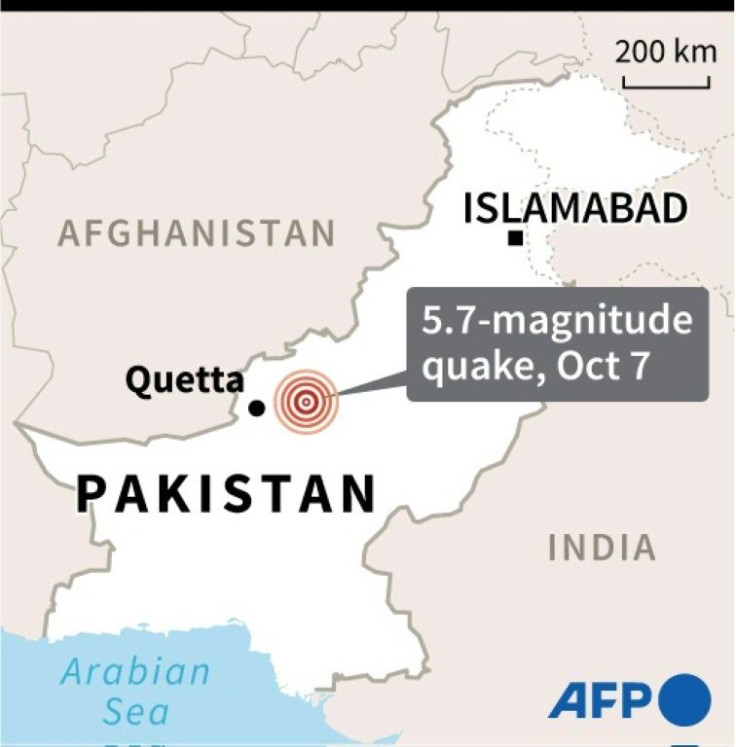 Map locating a 5.7 magnitude earthquake that hit southern Pakistan in the early hours of Thursday.