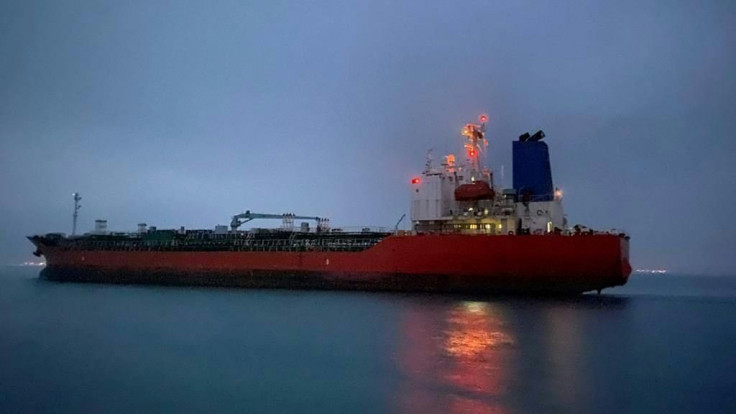 This handout photo taken on April 9, 2021 and provided by South Korean Foreign Ministry shows the South Korean-flagged tanker 'Hankuk Chemi' departing the Iranian port of Rajai near Bandar Abbas