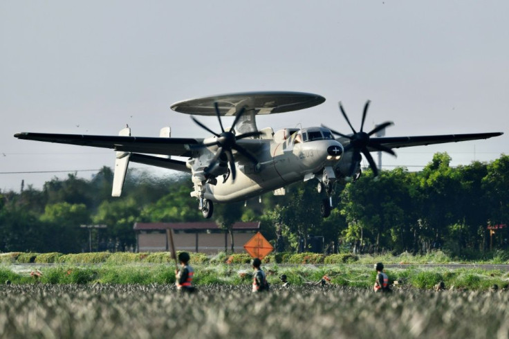 A US-made E2K Early Warning Aircraft (EWA) takes off from a motorway in Pingtung, southern Taiwan, during the annual Han Kuang drill in September 2021