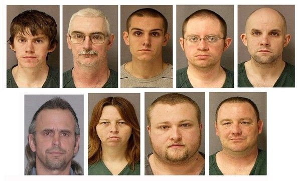 Nine Hutaree Christian Militia members are pictured in a combination photo of these U.S. Marshals handouts