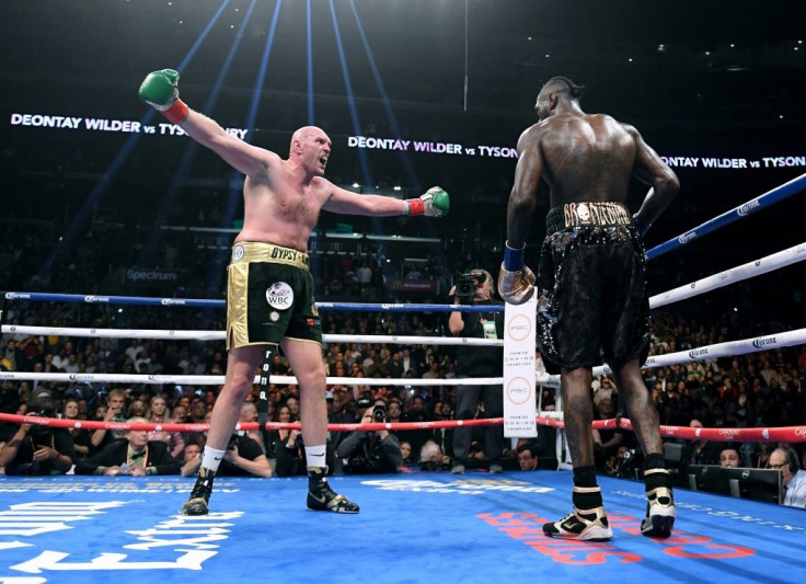 Tyson Fury taunts Deontay Wilder during the duo's first fight in Los Angeles in 2018