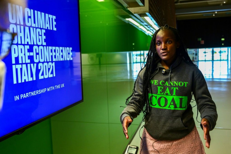 Ugandan climate activist Vanessa Nakate speaks during an interview with AFP on the sidelines of the Youth4Climate event on September 29, 2021 in Milan
