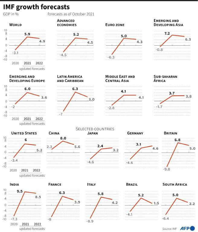 Updated IMF economic growth forecasts by world region and selected countries.