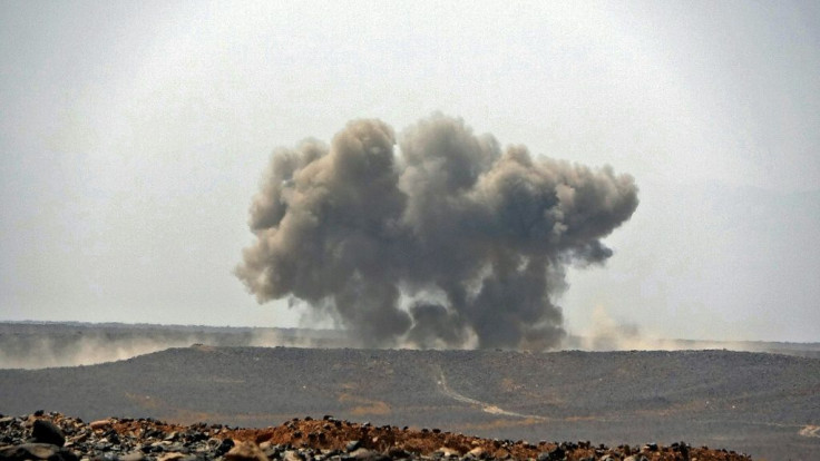 A picture taken on March 5, 2021 shows smoke billowing during clashes between forces loyal to Yemen's Saudi-backed government and Huthi rebel fighters in Marib province