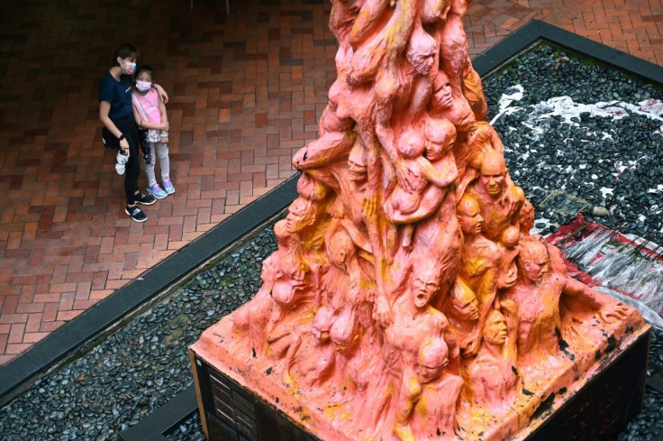 The 'Pillar of Shame', by Danish artist Jens Galschiot, features 50 anguished faces and tortured bodies piled on one another and commemorates democracy protesters killed by Chinese troops around Beijing's Tiananmen Square in 1989