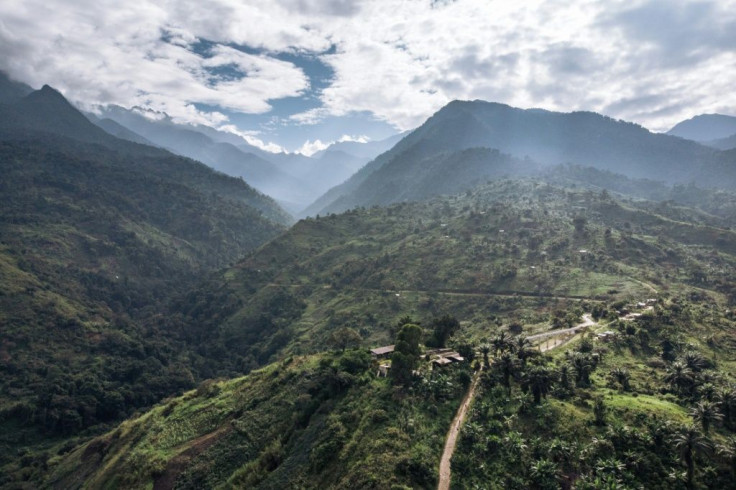 An aerial view of the Mutwanga hydroelectric plant at the foot of the Rwenzori Mountains