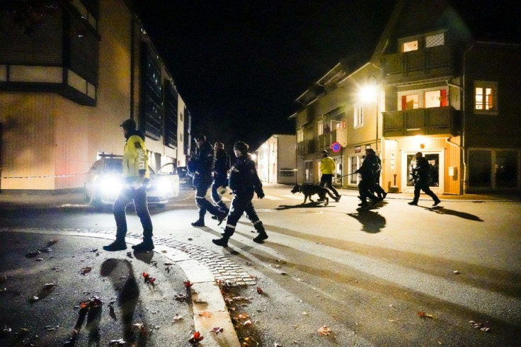 Norwegian police cordon off the scene of a deadly attack by bow and arrow in Kongsberg