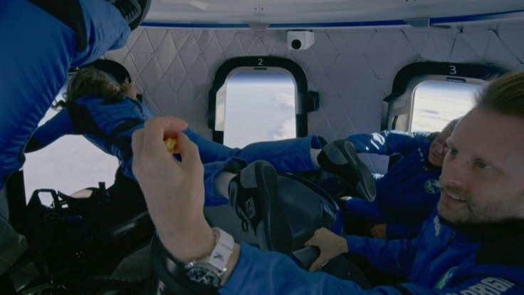 'Star Trek' actor William Shatner and his crewmates aboard Blue Origin's New Shepard NS-18 flight to the edge of space enjoy zero gravity inside the capsule and are take in the view.