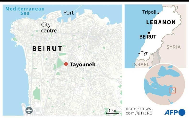 Map locating the Tayouneh residential area in Beirut, where deadly chaos erupts during a rally against a port blast judge