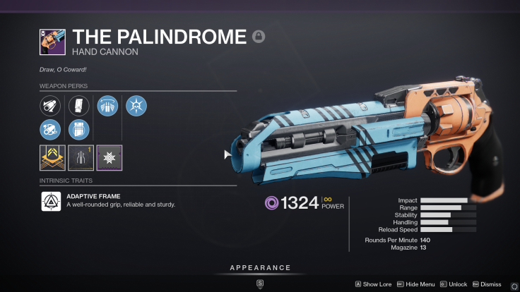 Destiny 2's Palindrome is one of the best 140 RPM hand cannons in the game