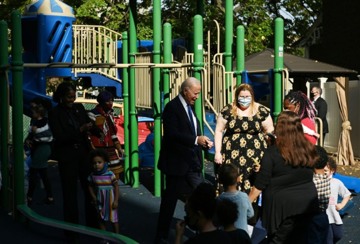 US President Joe Biden tours the playground at the Capitol Child Development Center in Hartford, Connecticut