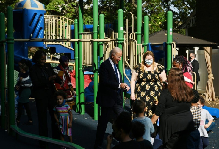 US President Joe Biden tours the playground at the Capitol Child Development Center in Hartford, Connecticut