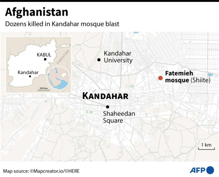 Map of Kandahar locating a Shiite mosque where a deadly explosion occurred Friday