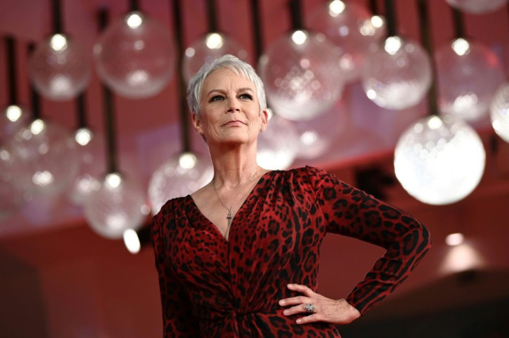 This file photo from September 8, 2021 shows actress Jamie Lee Curtis at an out-of-competition screening of 'Halloween Kills' at the Venice Film Festival in Italy