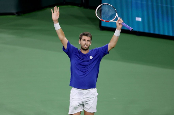 Britain's Cameron Norrie celebrates his victory over Nikoloz Bsilashvili of Georgia in the final of the ATP Indian Wells Masters