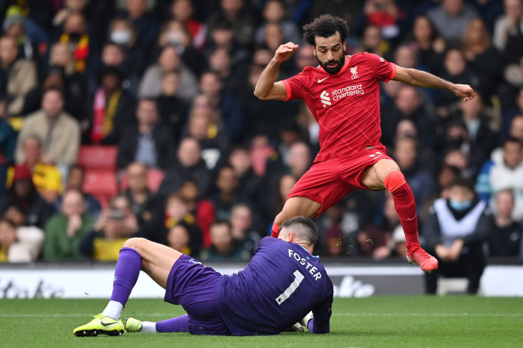 Mohamed Salah of Liverpool sees a chance saved by Ben Foster of Watford