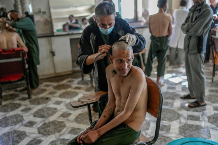 The addicts taken to the rehabilitation clinic have their heads shaved