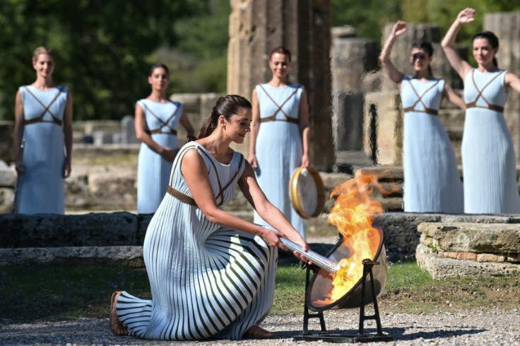 The Olympic flame was lit in a ceremony in the ruins of the Temple of Hera in Olympia