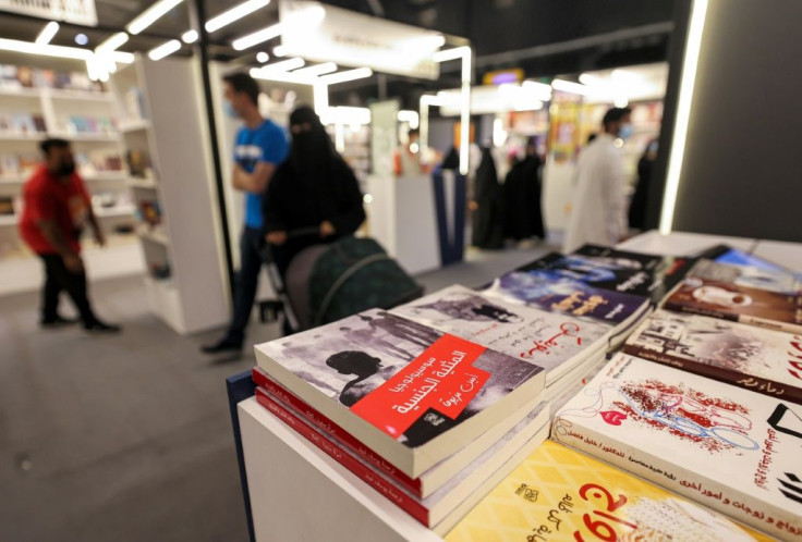 An Arabic book titled "The Sociology of Homosexuality" (C) on display at the Riyadh International Book Fair, where works on long taboo subjects like intimacy, secularism and magic were among those on display