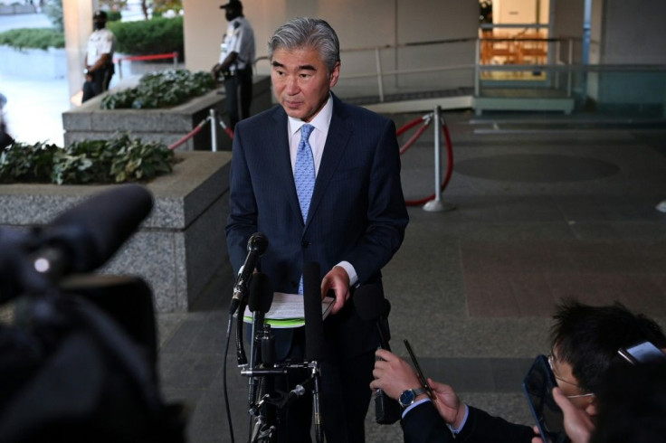 US Special Representative for North Korea Policy Sung Kim speaks to reporters outside of the State Department