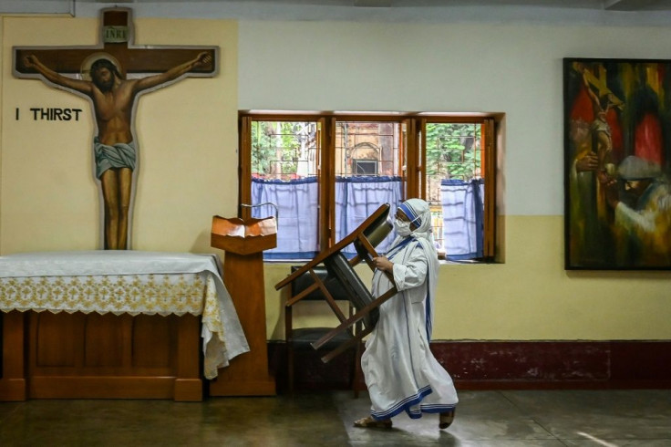 A nun from Missionaries of Charity after taking part in a special prayer to mark the death anniversary of Mother Teresa at the Mother House in Kolkata on September 5, 2021