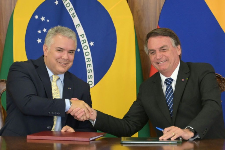 Colombia's President Ivan Duque (L) and his Brazilian counterpart Jair Bolsonaro said their countries will carry "an unequivocal message of protecting" the Amazon, the world's largest rainforest