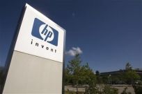 HP Invent logo is pictured in front of Hewlett-Packard international offices in Meyrin near Geneva