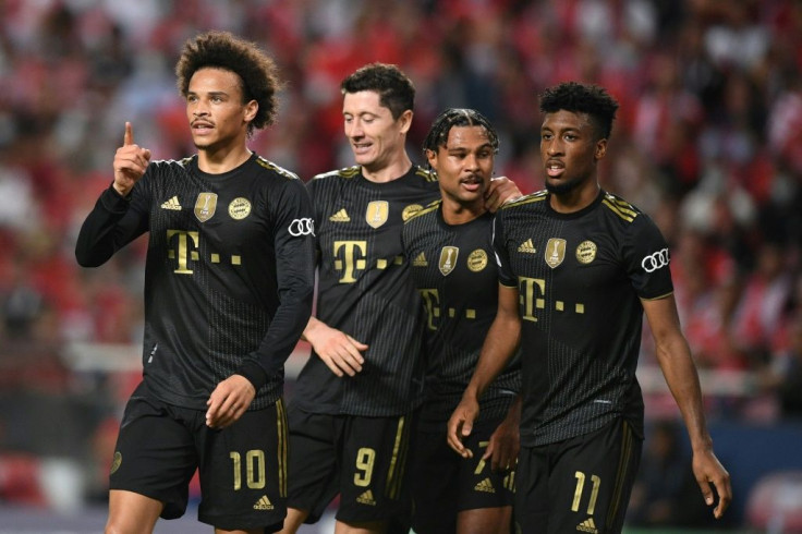Leroy Sane (L) scored twice in Bayern Munich's rout of Benfica