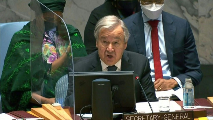 UN Secretary-General Antonio Guterres addresses a Security Council meeting on women, peace and security while highlighting women's rights in Afghanistan following the Taliban takeover.