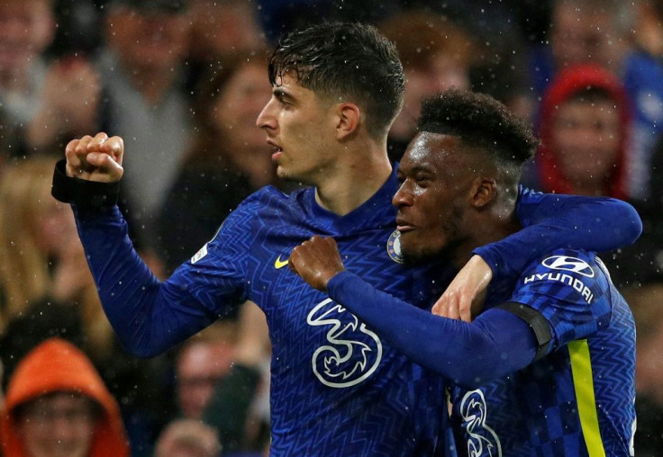 Chelsea's Kai Havertz (L) celebrates with Callum Hudson-Odoi