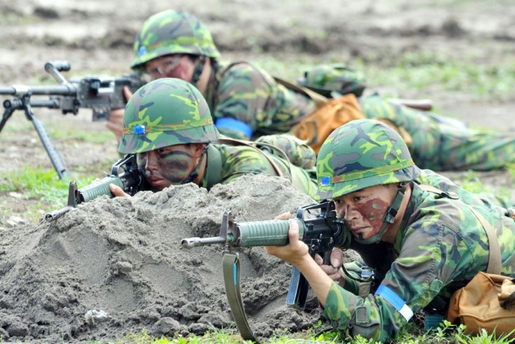 Taiwanese reservists attend a military drill