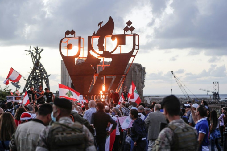 Protesters gathered this week near the port of Beirut, devastated in a huge explosion last year, during a rally to mark the second anniversary of the start of a nationwide anti-government protest movement