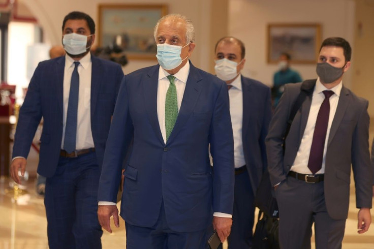 Zalmay Khalilzad, seen in Doha on August 10, 2021, has blamed former Afghan president Ashraf Ghani for not agreeing to share power with the Taliban