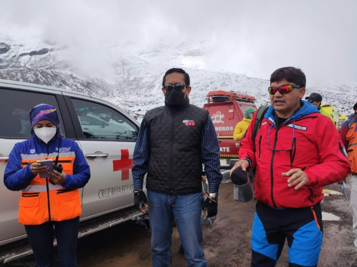 Directors with Ecuador's emergency services coordinate rescue operations following an avalanche on Chimborazo volcano on October 24, 2021