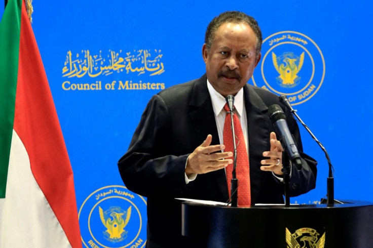 Sudanese Prime Minister Abdalla Hamdok holds a press conference on August 15, 2021 at the Council of Ministers in Khartoum