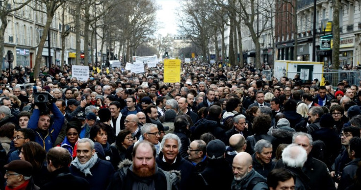 An estimated 30,000 people took part in a silent march in memory of Mireille Knoll on March 28 2018, that was attended by government ministers and the heads of France's political parties