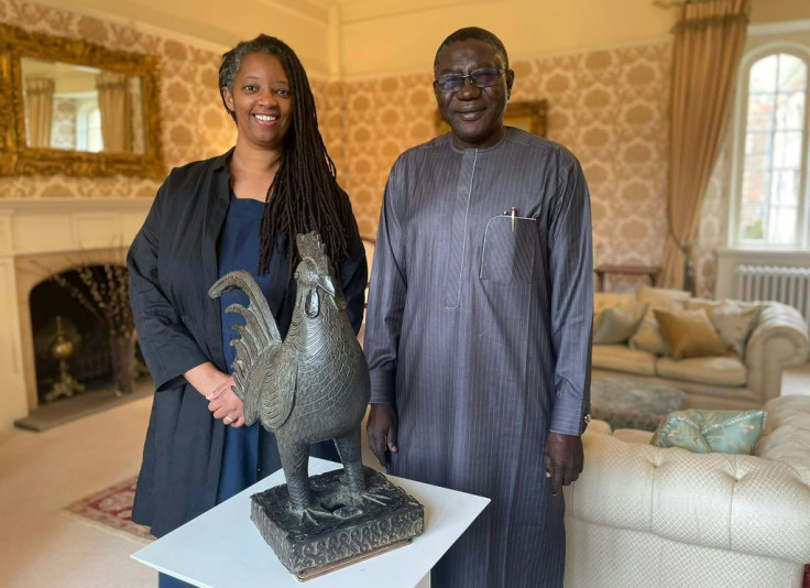 The elaborately carved cockerel was taken from the kingdom of Benin -- now part of Nigeria -- in 1897
