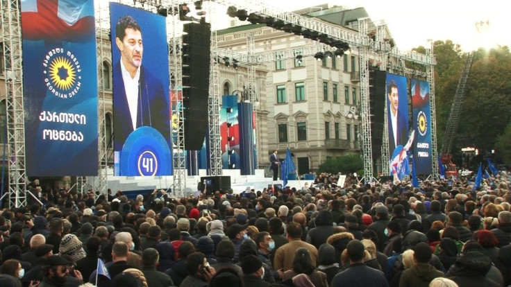 IMAGES Tens of thousands gather in Georgia for a ruling party campaign rally, ahead of elections to be held after the arrest of ex-president and opposition leader Mikheil Saakashvili. Georgia's president from 2004-2013, Saakashvili was arrested and impris